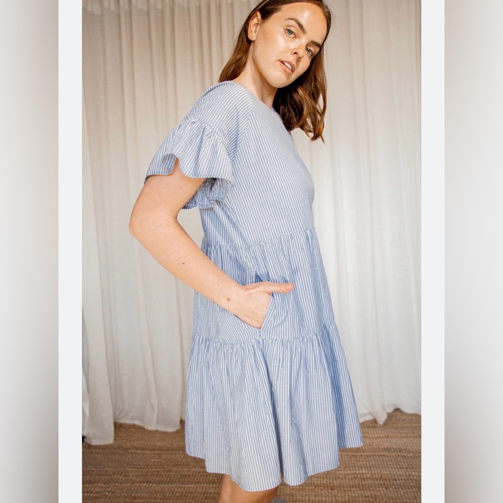 2nd day a line oversized mini dress pin striped navy white cotton size EU 34